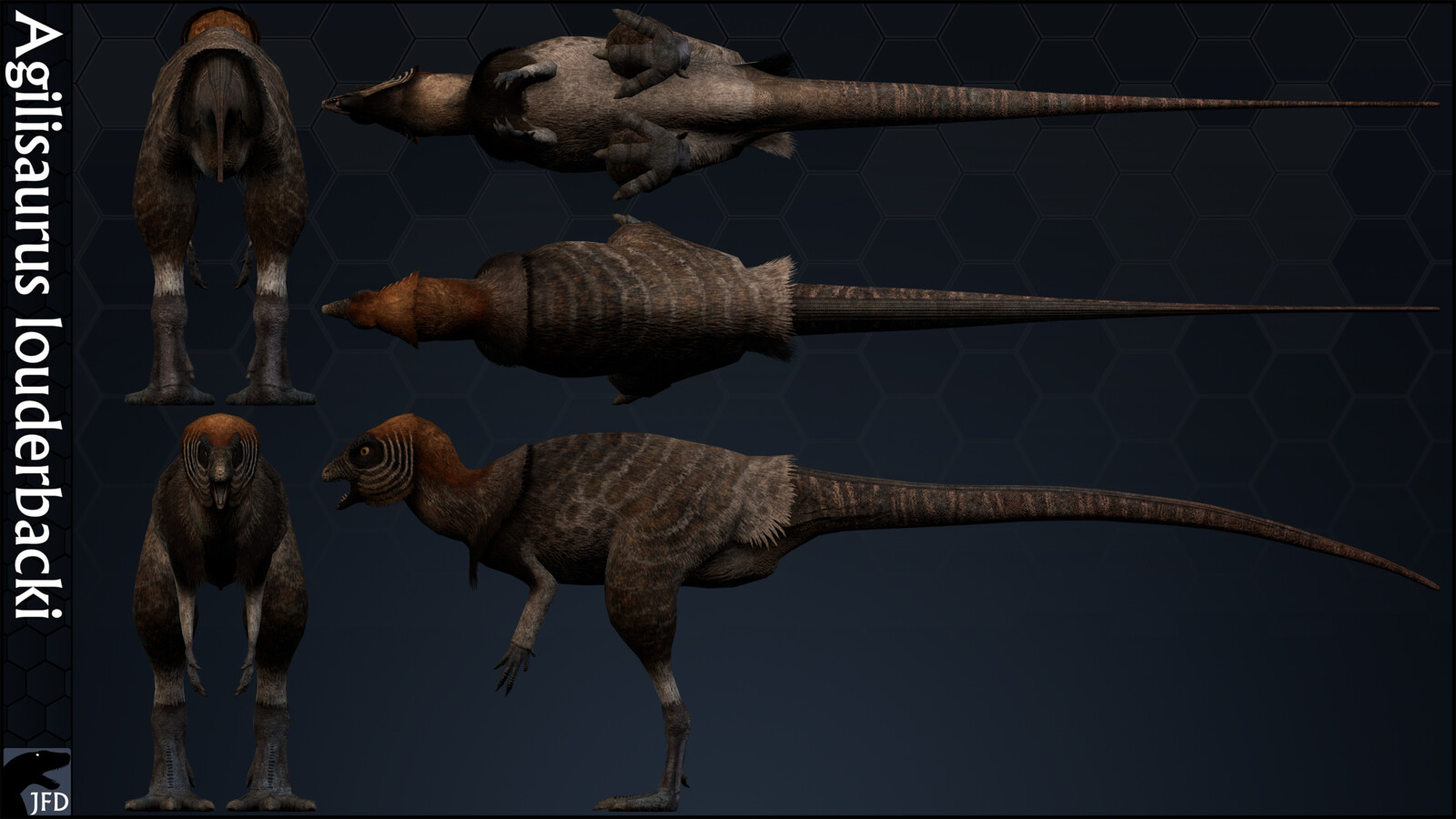 Agilisaurus louderbacki orthographic multi-view render.