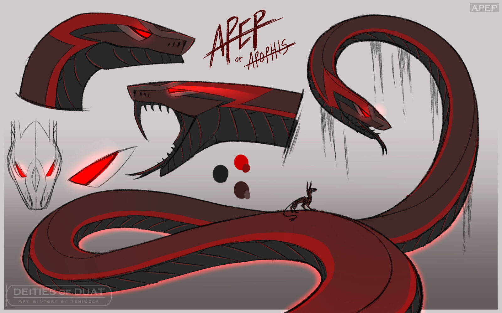 APEP – The demon manifestation of darkness, destruction, and primordial chaos. Apep is the representation of all things evil in Egyptian mythology, as well as in DEITIES.