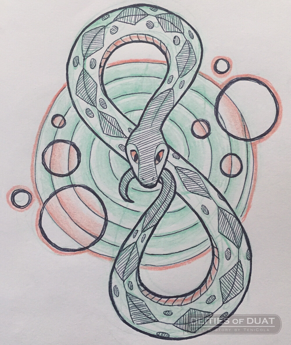 MEHEN -- An Ouroborus, and a divine protector of the Solar Barque and symbol of Cycles and Eternity. 