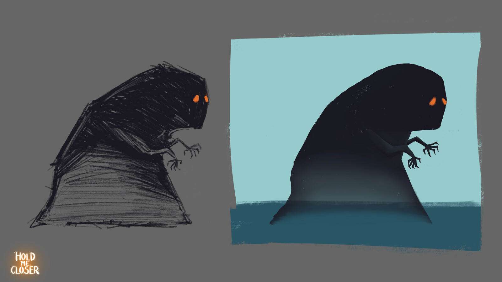 Concept sketches for a creature called "Grief Monster".