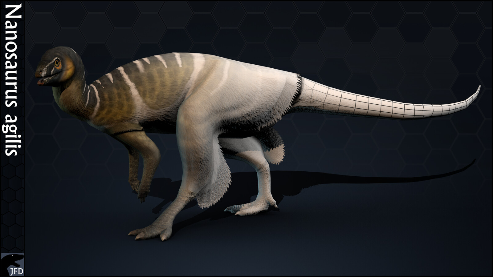 Nanosaurus agilis full body, normal map and wireframe render.