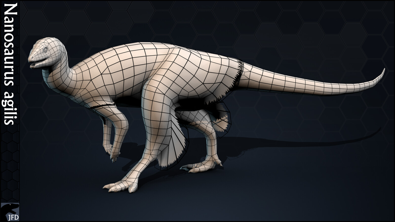 Nanosaurus agilis full body wireframe render.