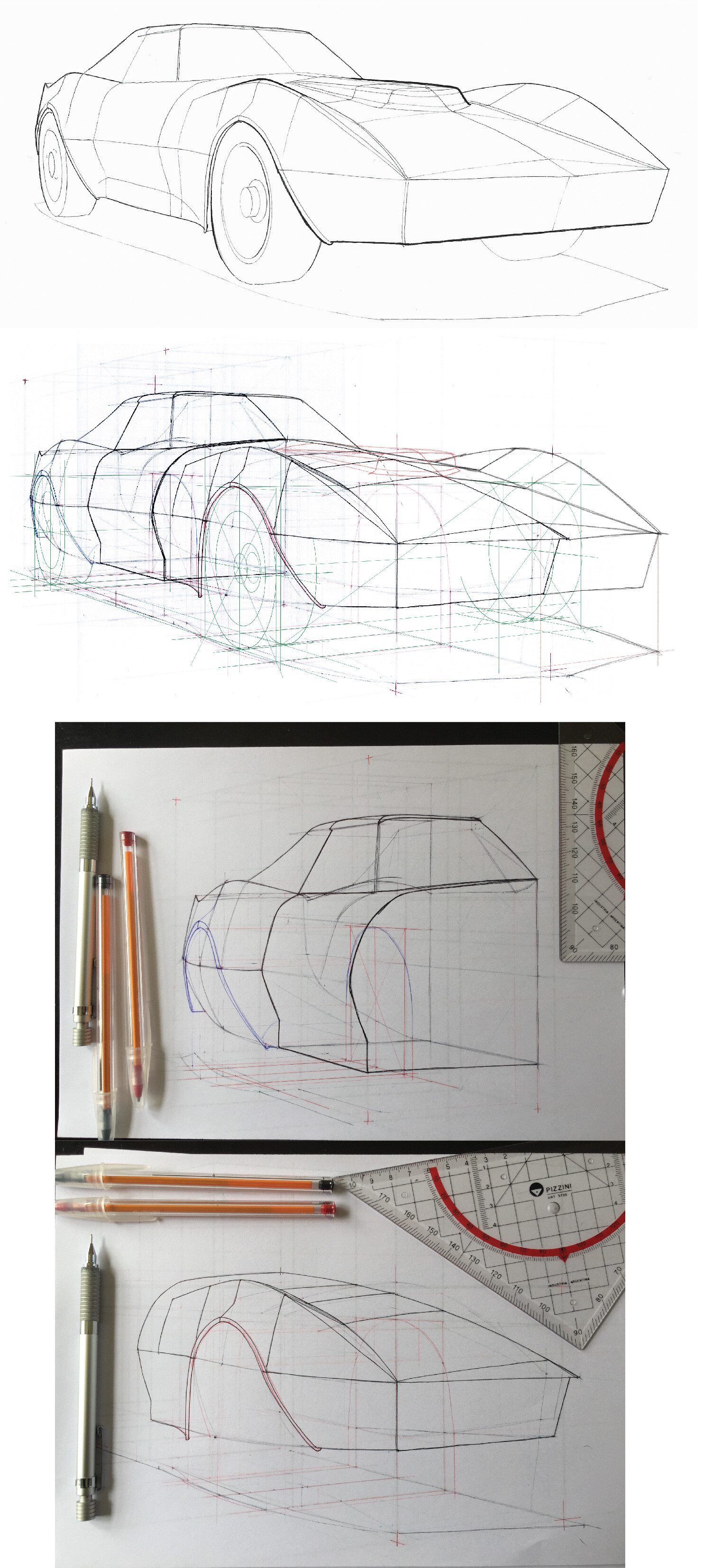 ArtStation - Corvette stingray 1971. XYZ section drawing, image size:1521x3308