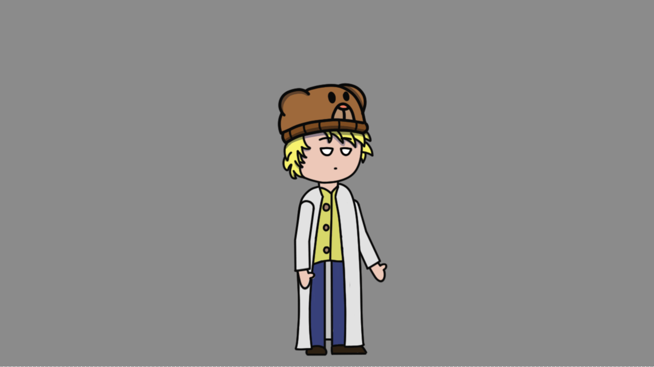 Idle stance. Mostly to show off the lab coat swing and blinking animation.