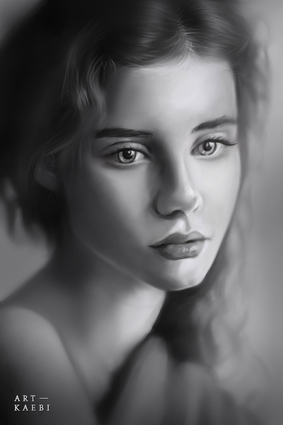Artstation Portrait Painting Of A Lady Black White Study