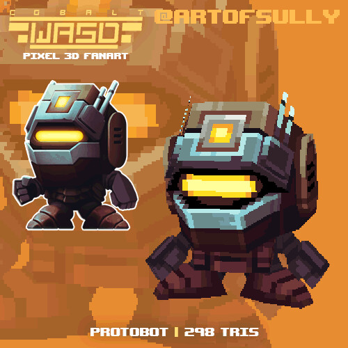 Protobot ('Cobalt WASD' lowpoly pixel fanart)