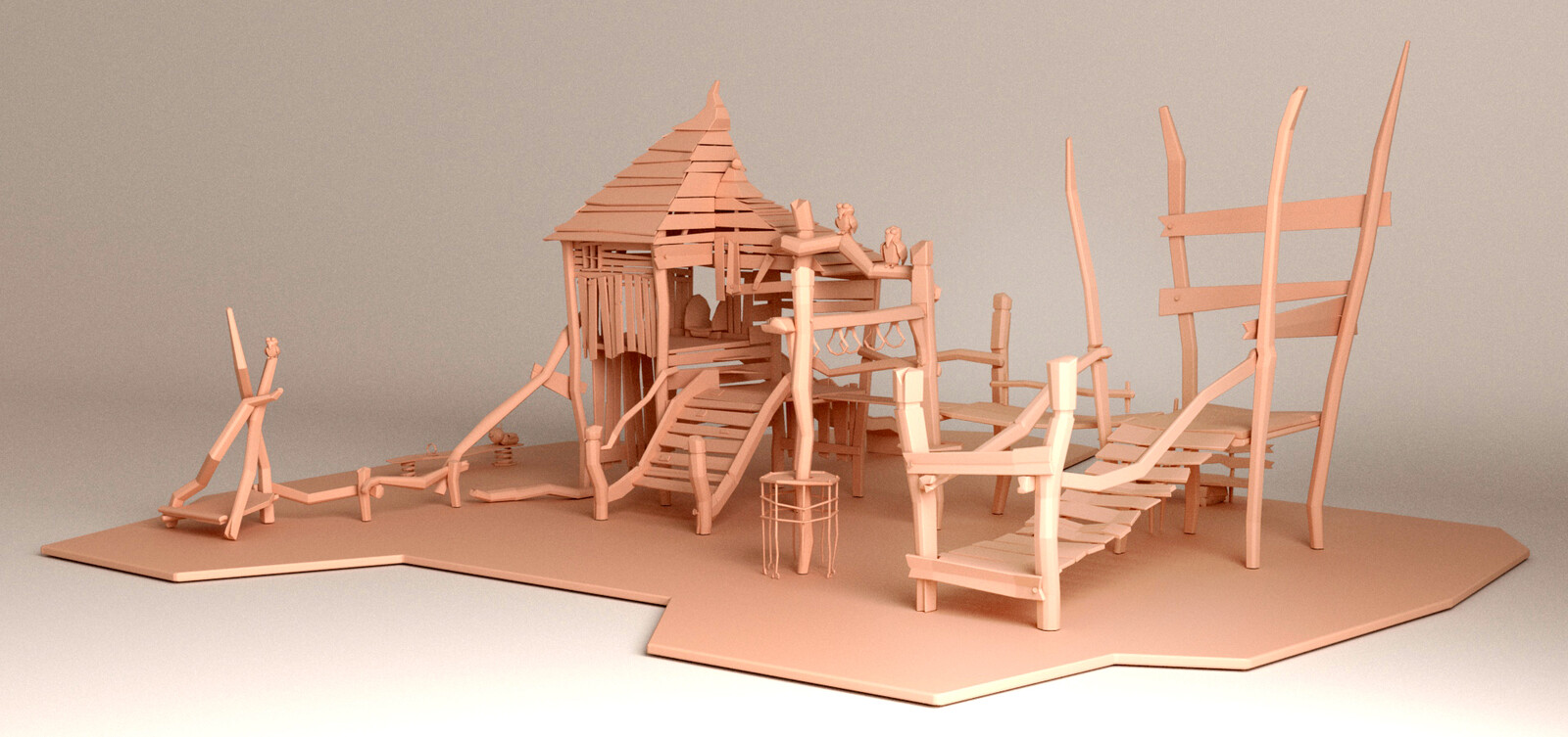3D model, full scene, front-left view