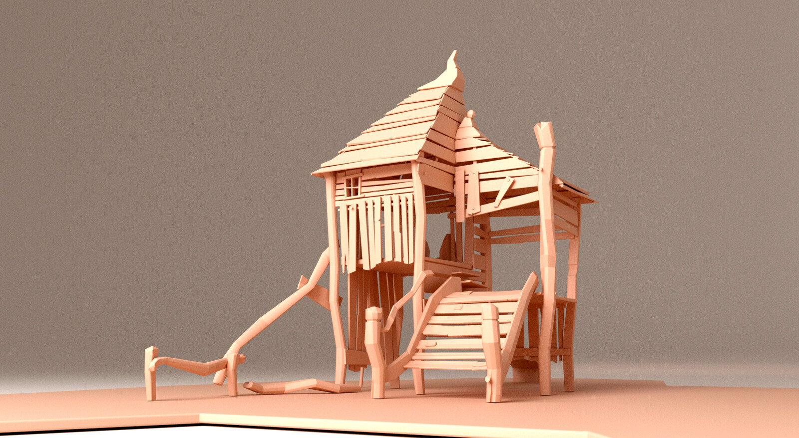 3D model, close-up, main building, front view