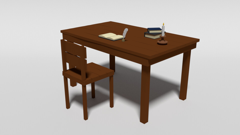 Artstation Low Poly Cartoon Old Wooden Table And Chair Chroma 3d