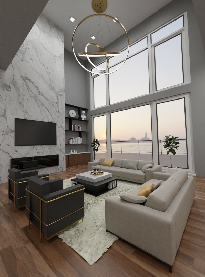 Contemporary high ceiling on sale living room