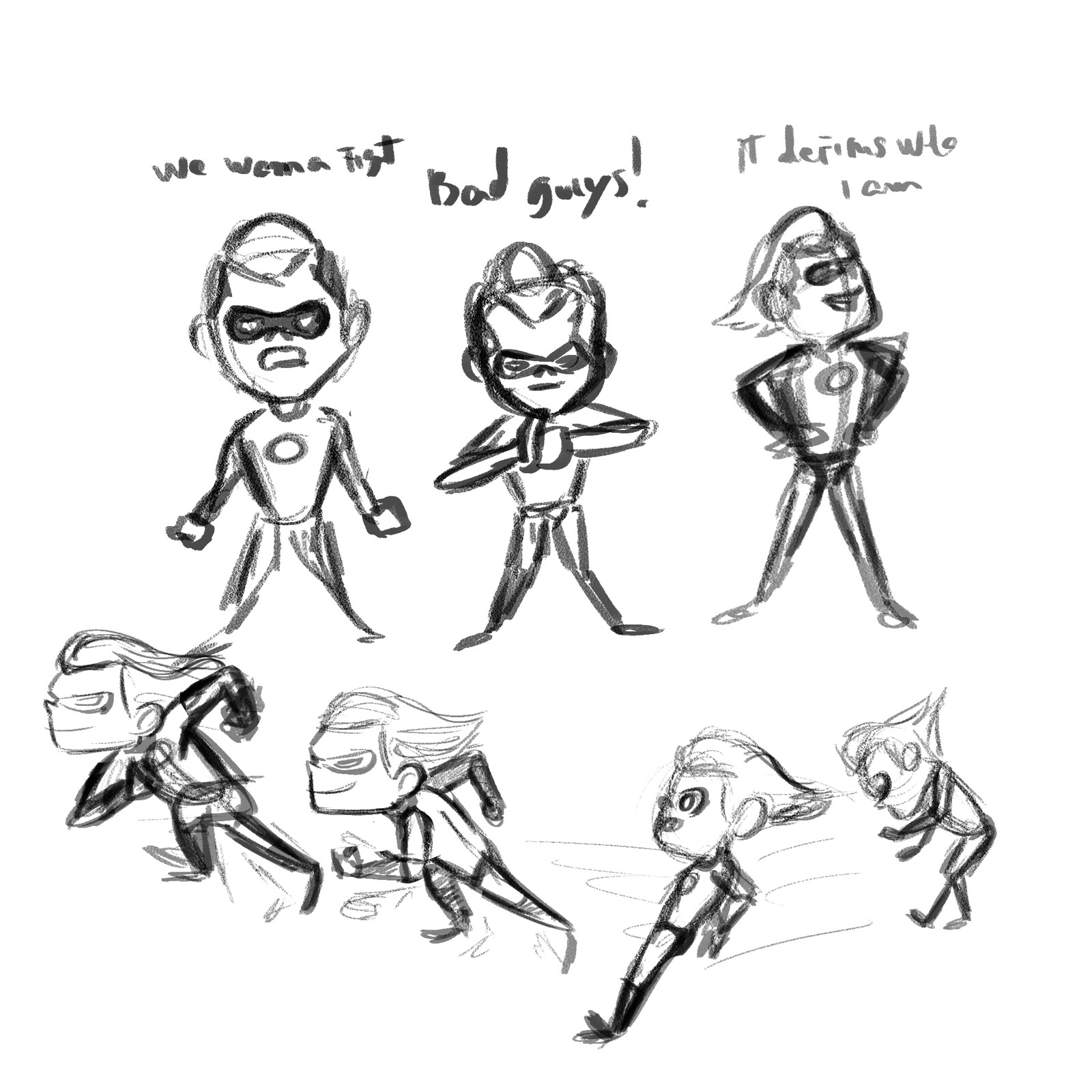 Quick sketches of some poses i wanted to hit in the animation
