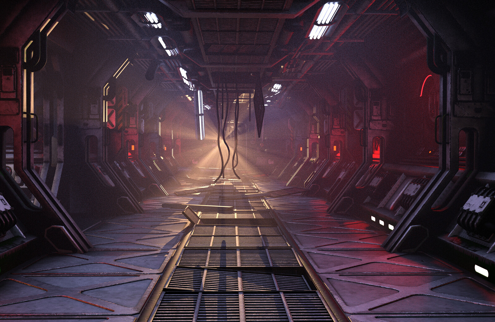 Artstation Sci Fi Grunge Damaged Metallic Corridor Background