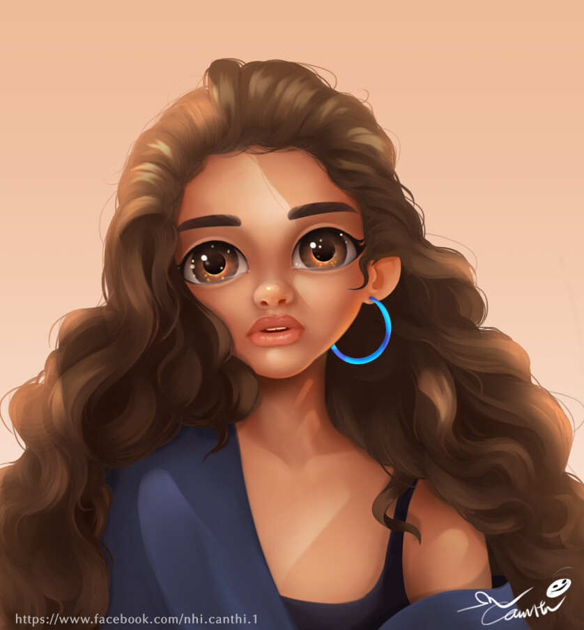 ArtStation - A beautiful girl with curly hair