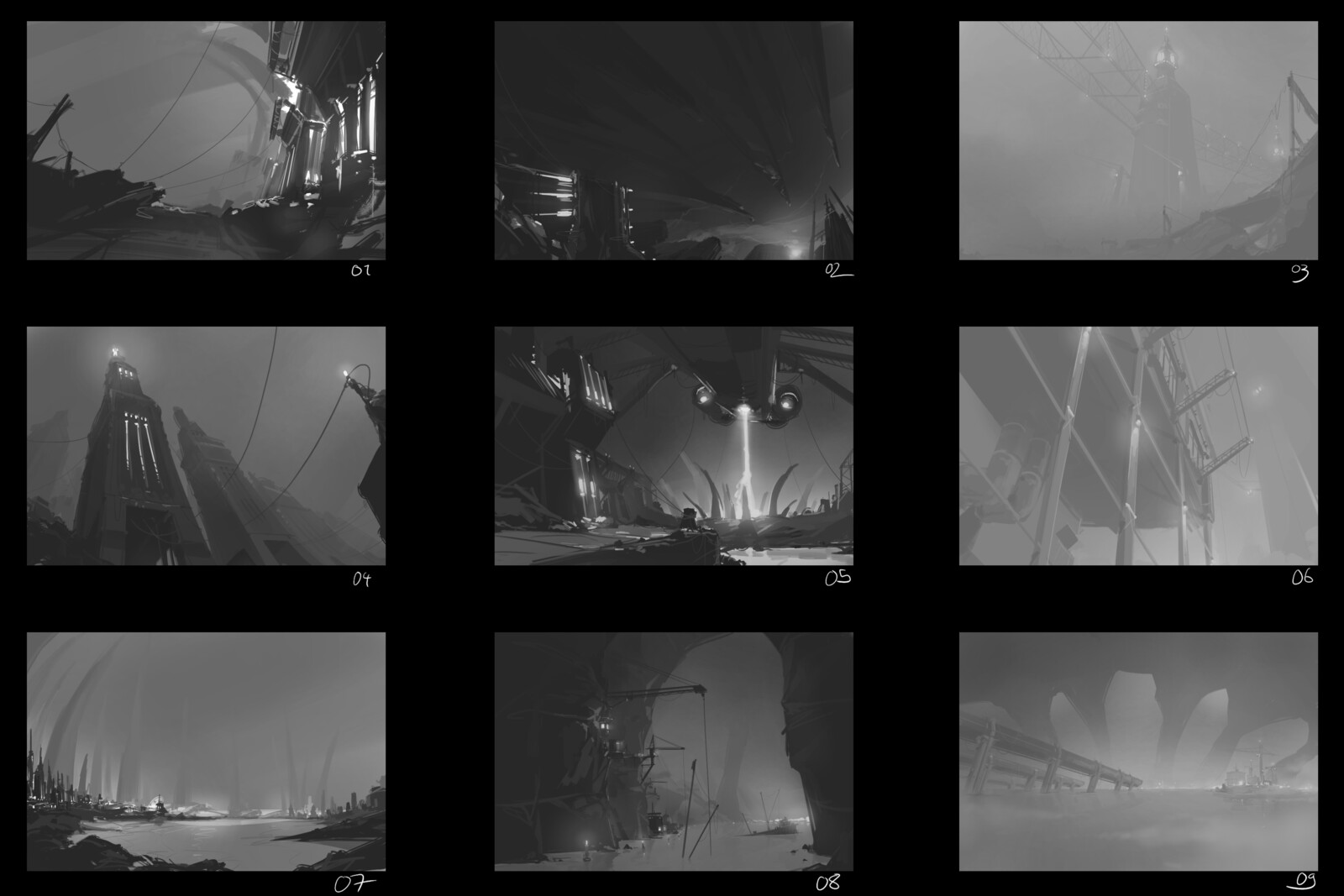Thumbnail Sketches in Black&amp;White
I tried to layout some of the rough directions in which I could spin the topic