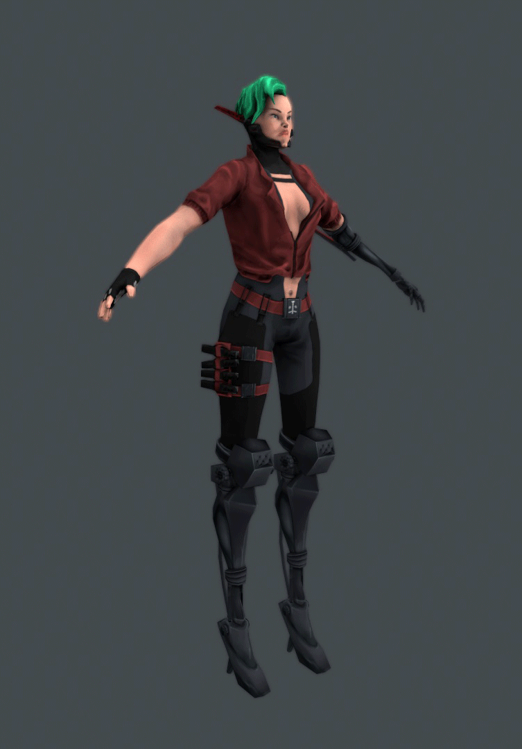 Final in-game version of Amy. 
This in-game version was intended to make 3D cinematics of the attacks and skills used between each action. Though, at the end of the project we did not have time to implement it.
