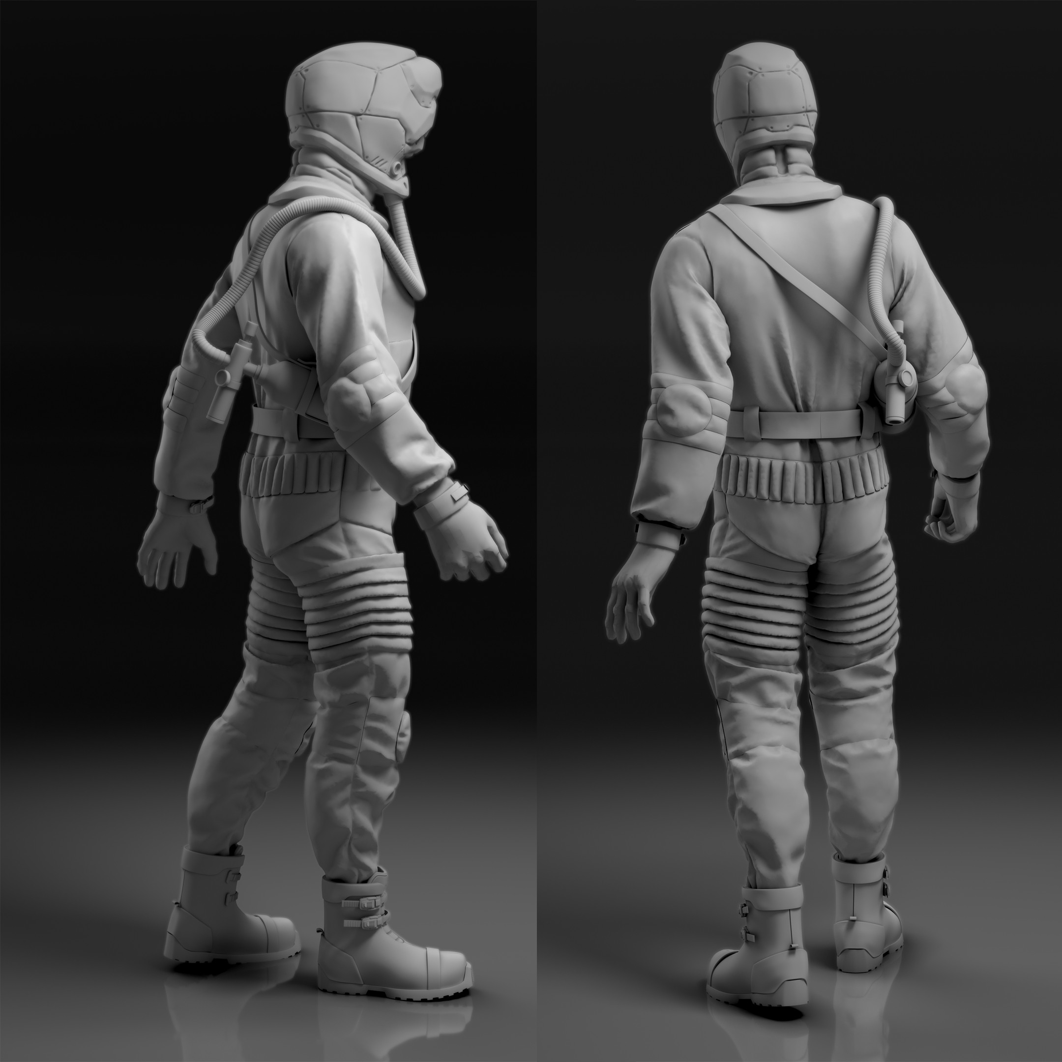 Sci-fi scientist/astronaut/worker 3d concept render.