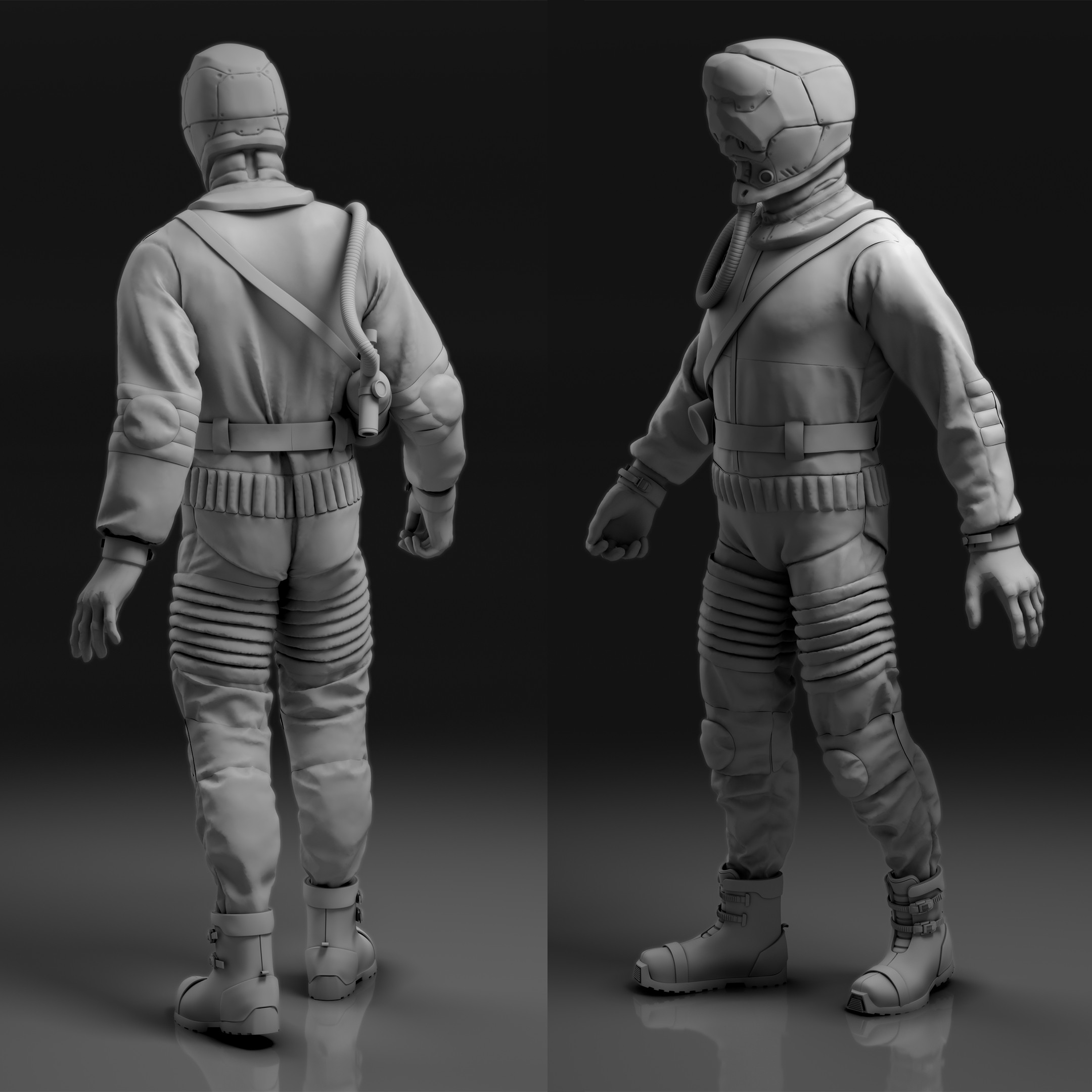 Sci-fi scientist/astronaut/worker 3d concept render.