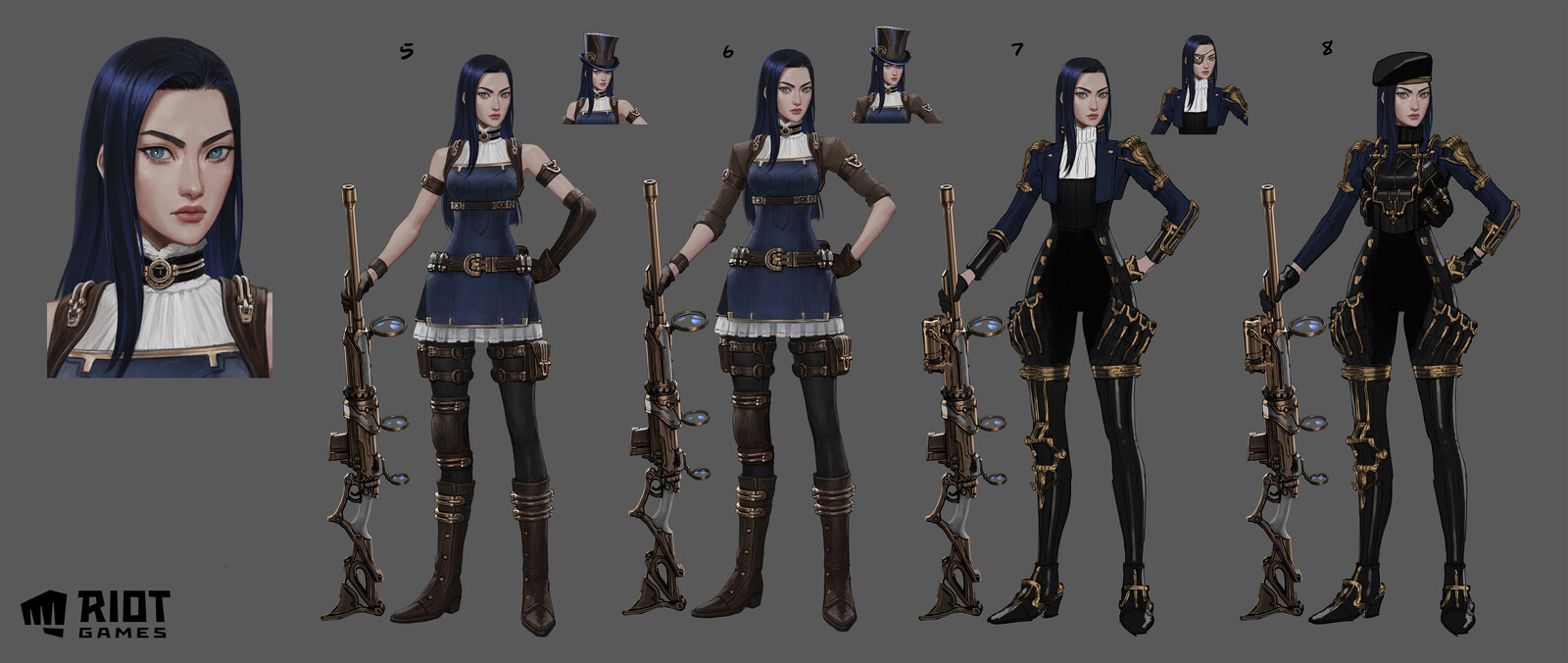 More Caitlyn designs.  Played with a more tactical look as well.