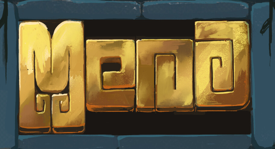 An example of a very Mayan ornamental style type with gold treatment. Decided it was too hard to read quickly.