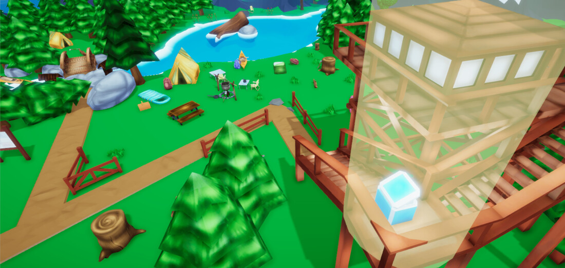 I lit the Campsite and the Cave level. Terrain created by Crystal Houskeeper.
