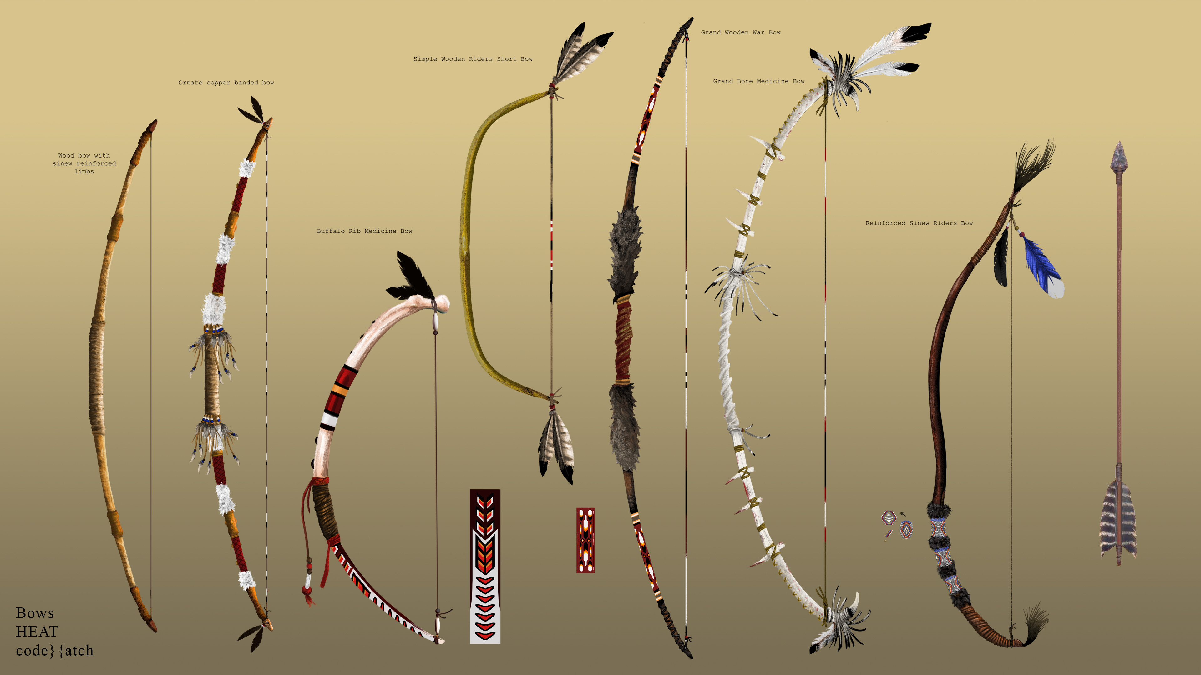 Early native American bow designs for wood, bone, and composite materials.