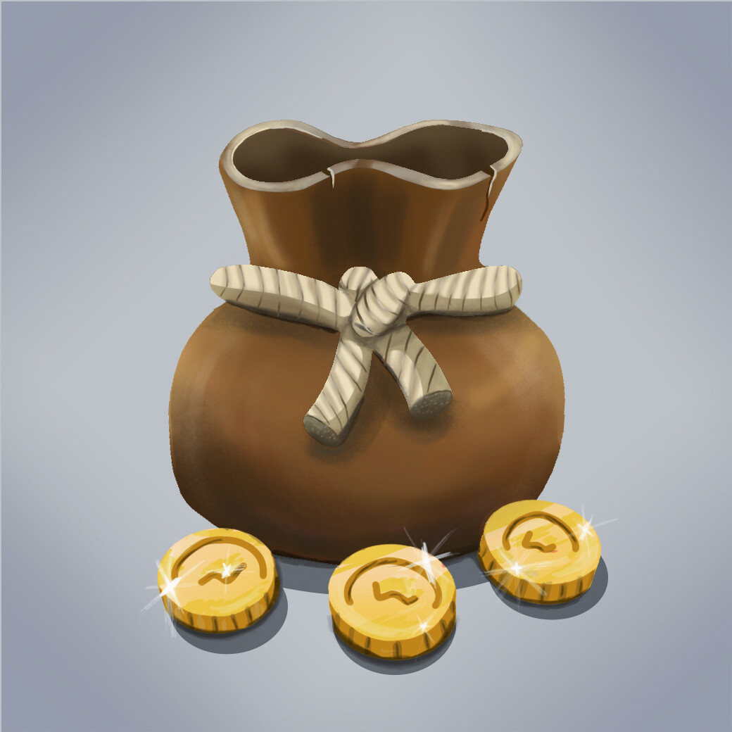 Artstation Money Bag Game Icon 2d Art Sack Of Gold Coins Ui