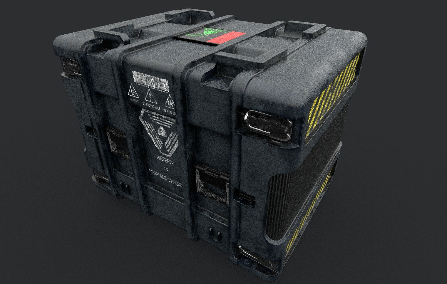 Another render of the crate in Substance Painter, showing the LCD panel on the top.