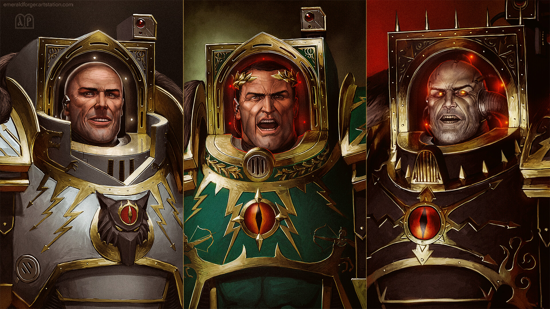 Three different versions of the Primarch Horus, from different times. 