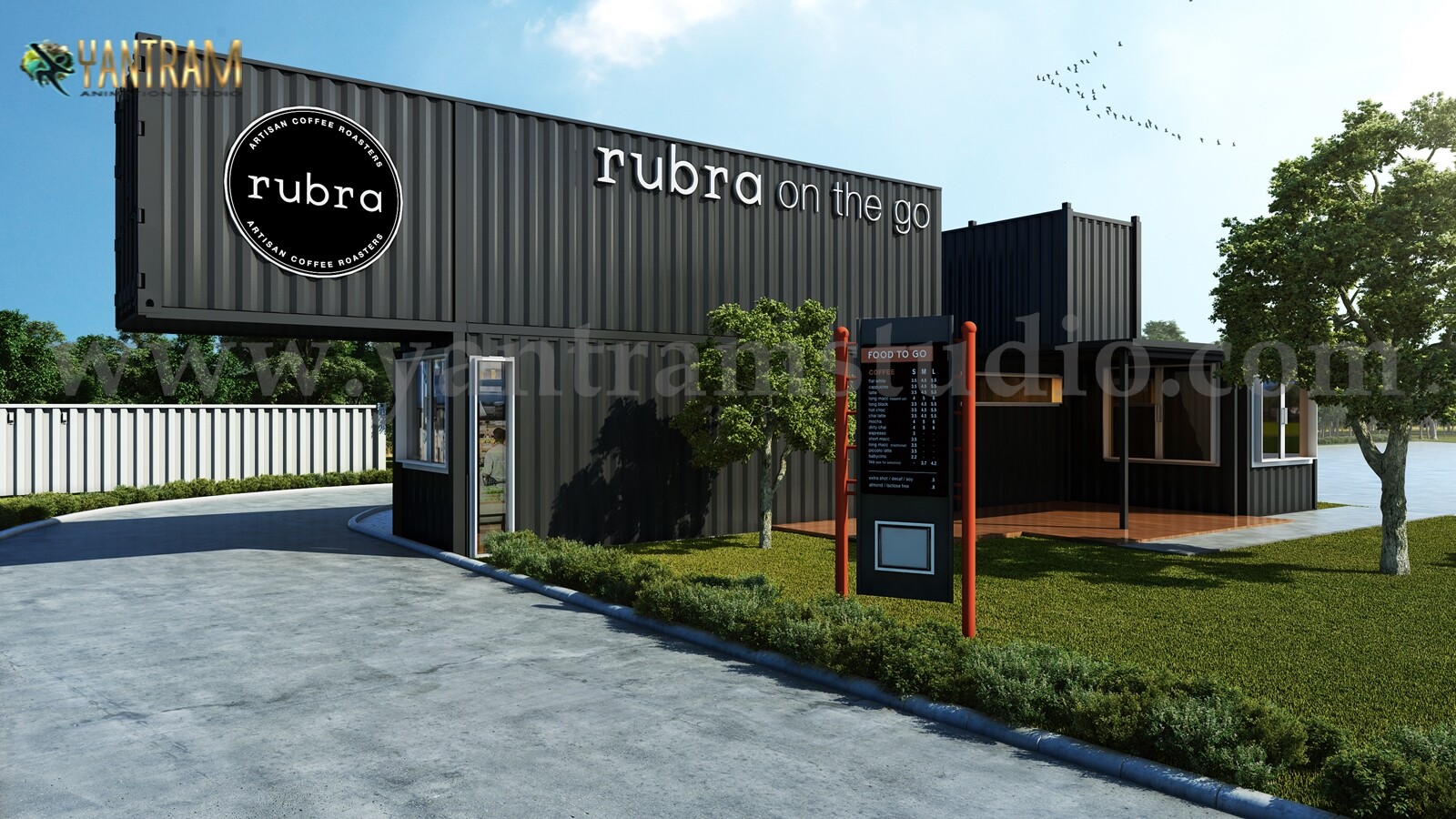 Artstation Rubra Coffee Shop 3d Exterior Design By Yantram