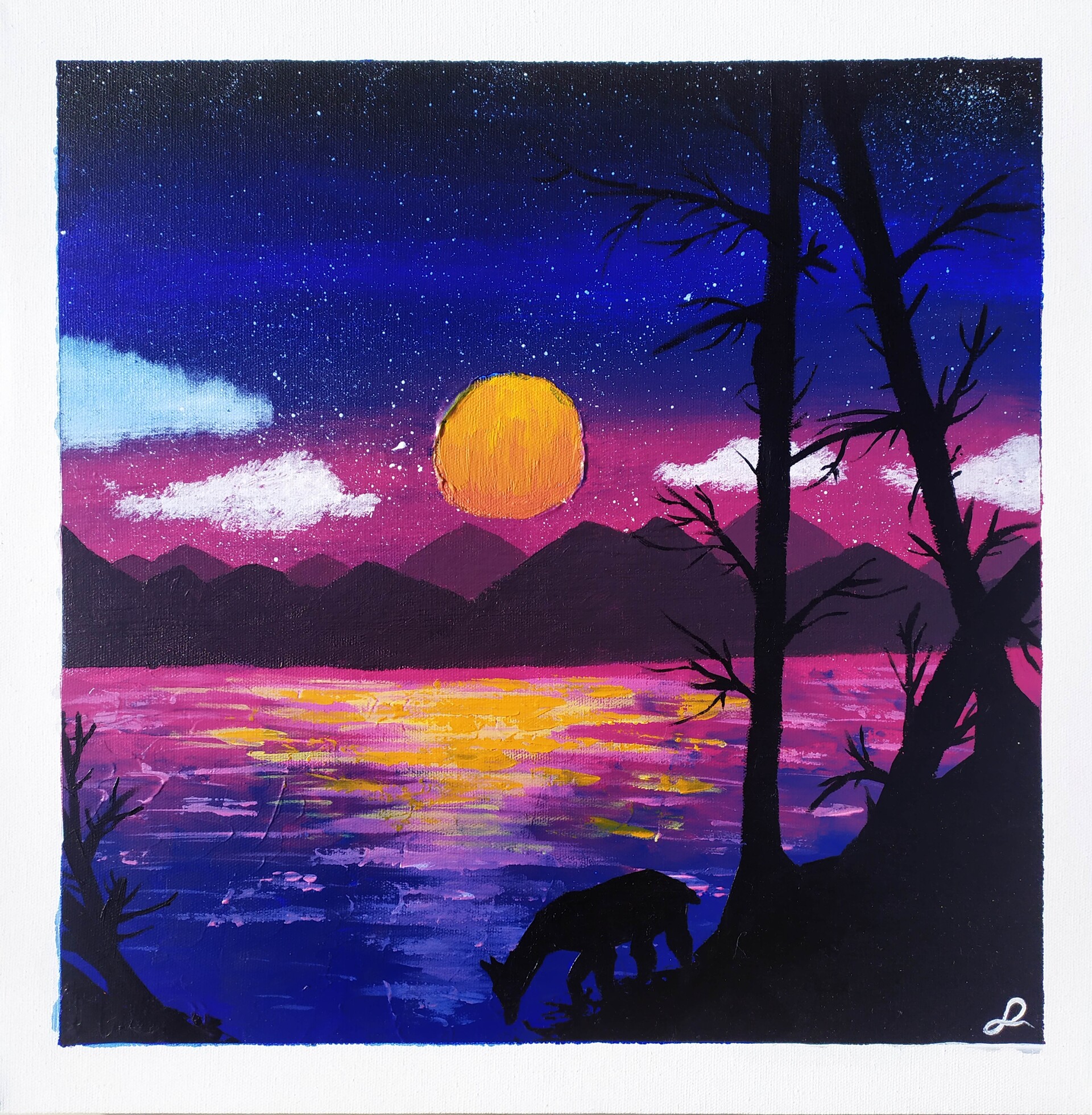 Night acrylic shop painting