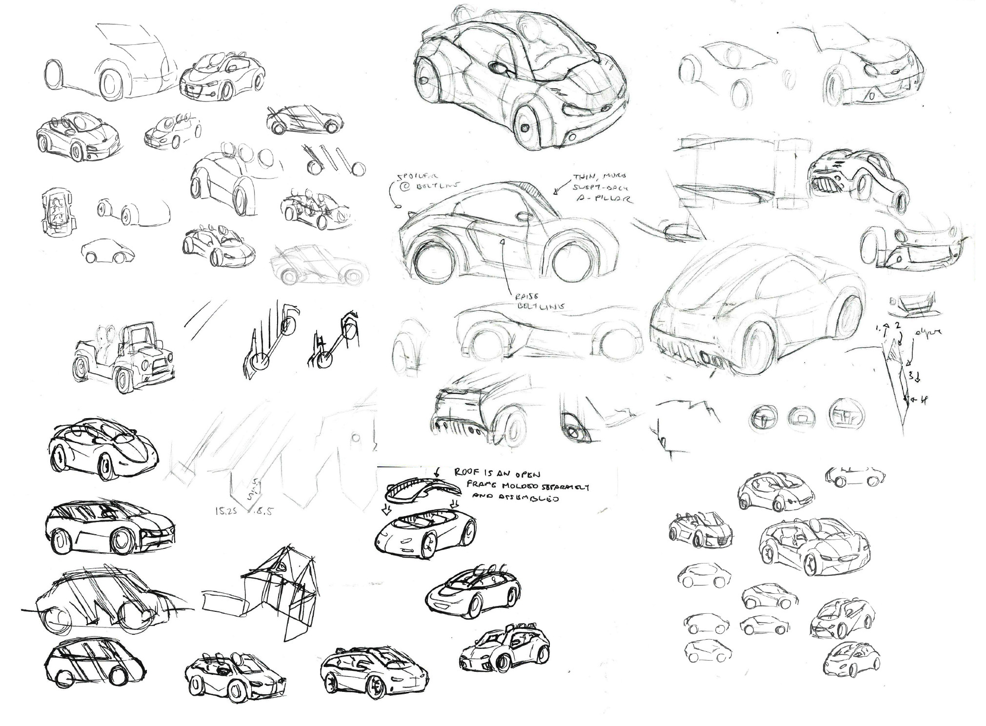 Thumbnail sketch exploration for the sports car included with the "Our House" set. The vehicle had to fit three figures, and accomplishing that while maintaining a sporty "roofline" was another fun challenge.