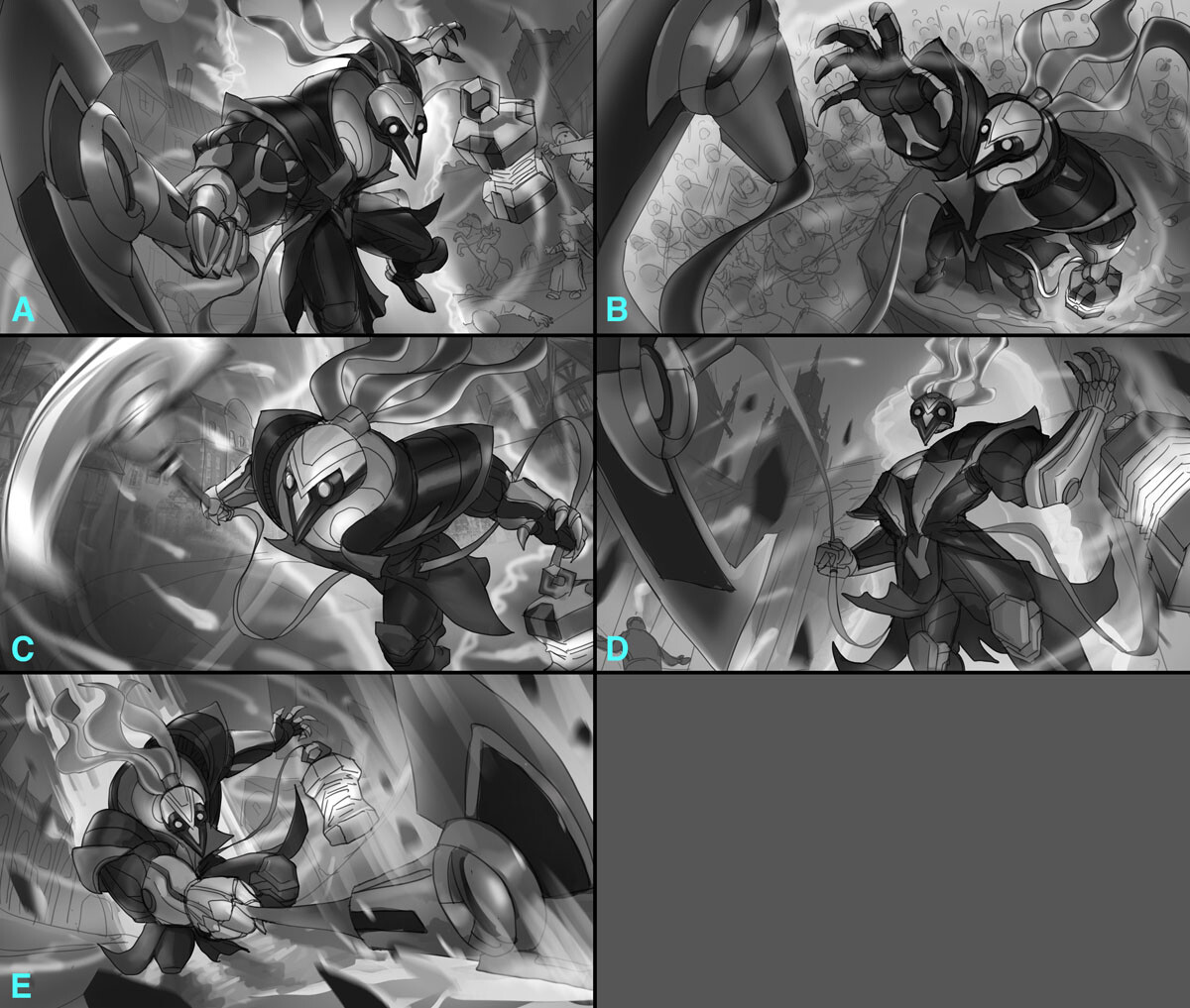Different ways Thresh is wreaking havoc in a medieval town while gathering souls.