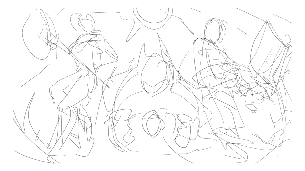 At first I tried to balance the 3 characters but it wasn't working out. Riot gave me a new sketch to work on where Rengar is more prominent. Learned a lot on how to exaggerate! 