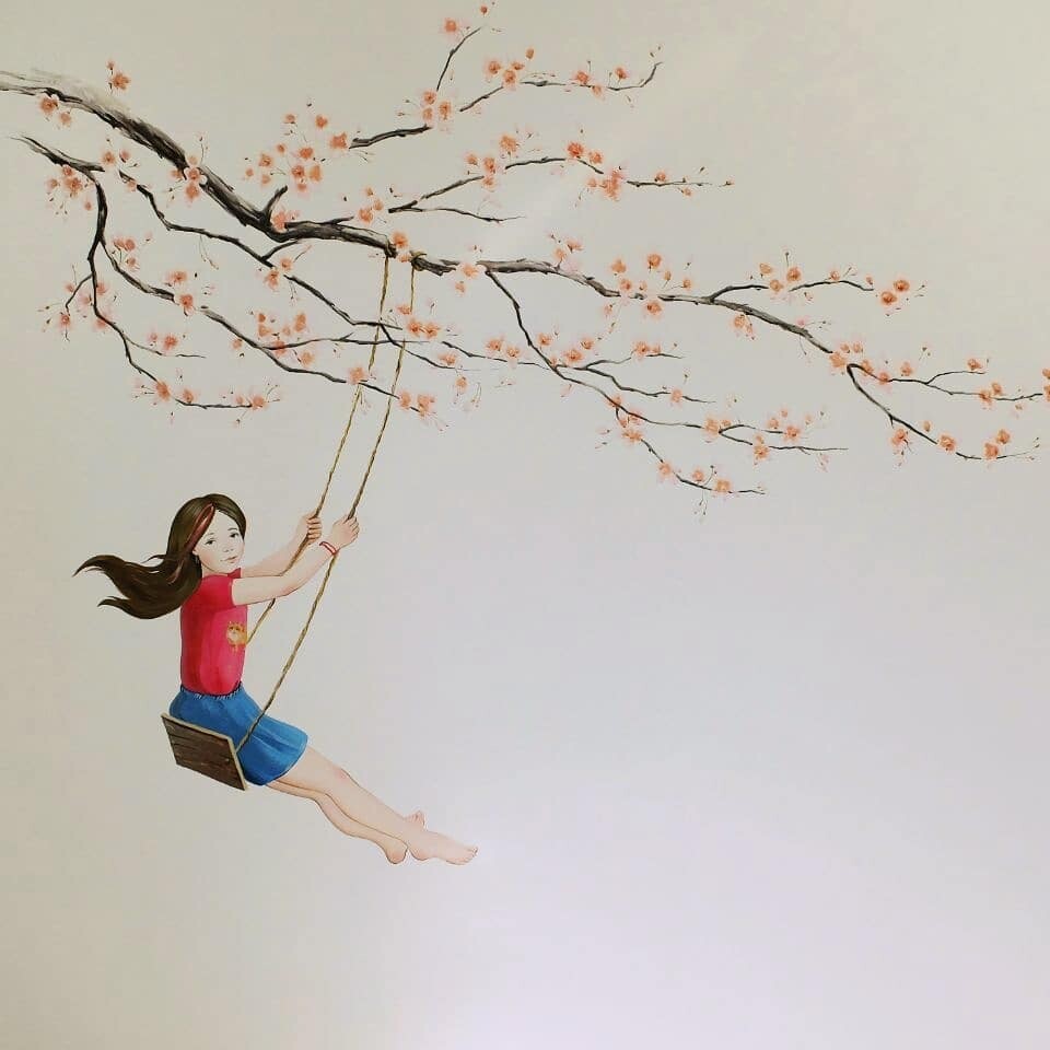 Artstation Sakura Wall Painting In A Girl S Room In A Country