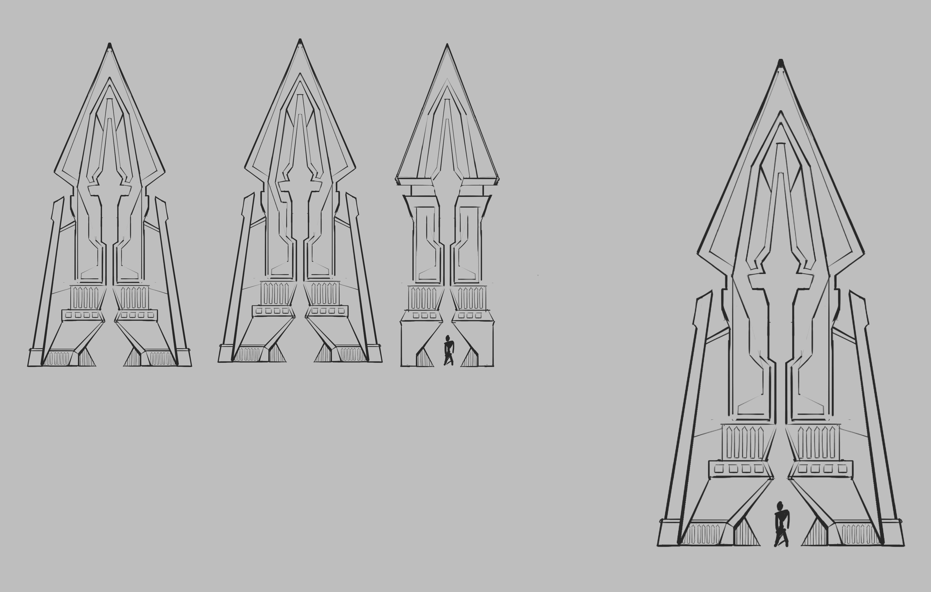 Some sketches I did for the gate re-design, I used this as a starting point in Maya but soon realized I had to simplify the shapes quite a bit