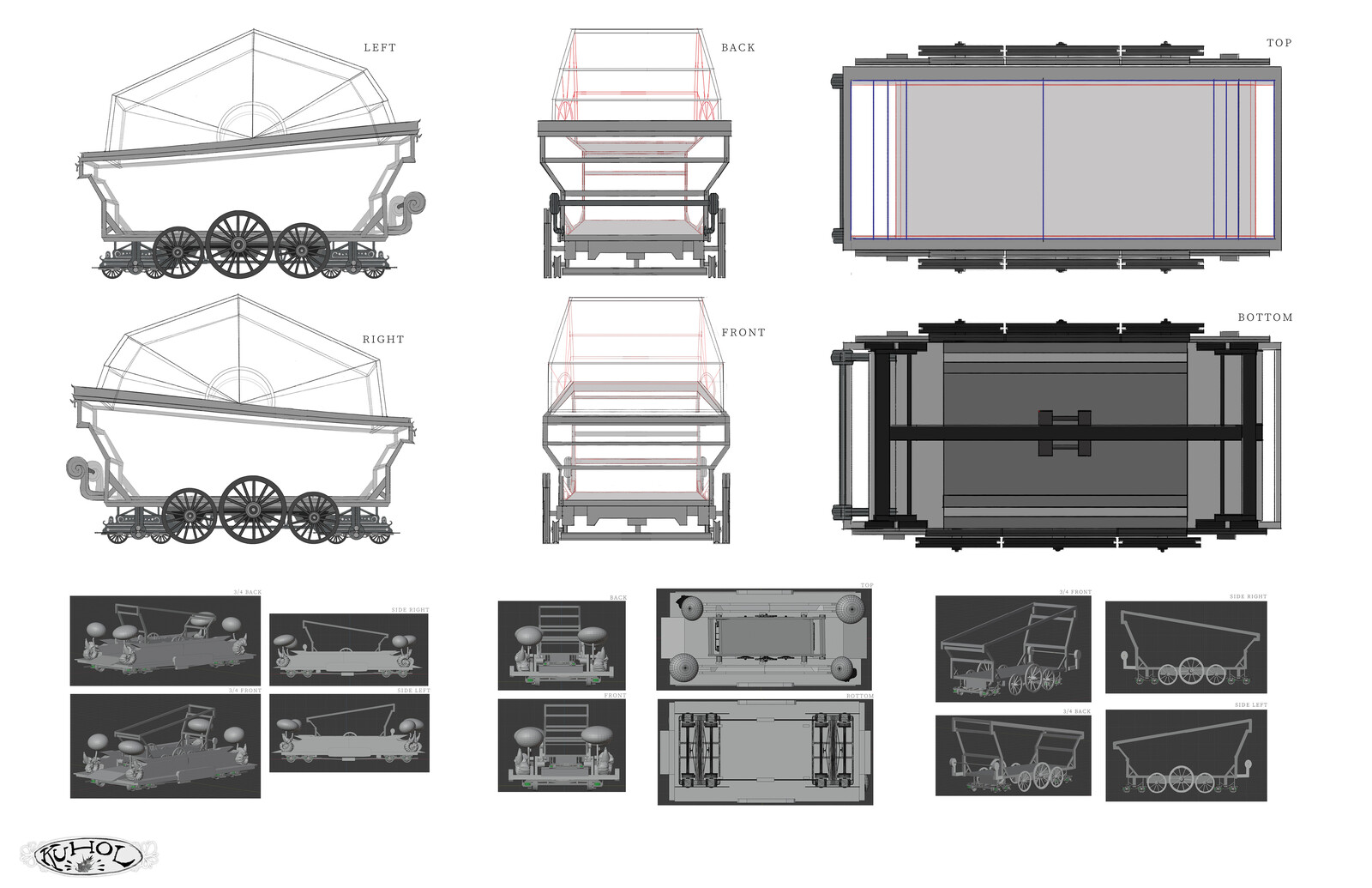 Vivarium holding cart and 3D mock-up (Blender 2.8)