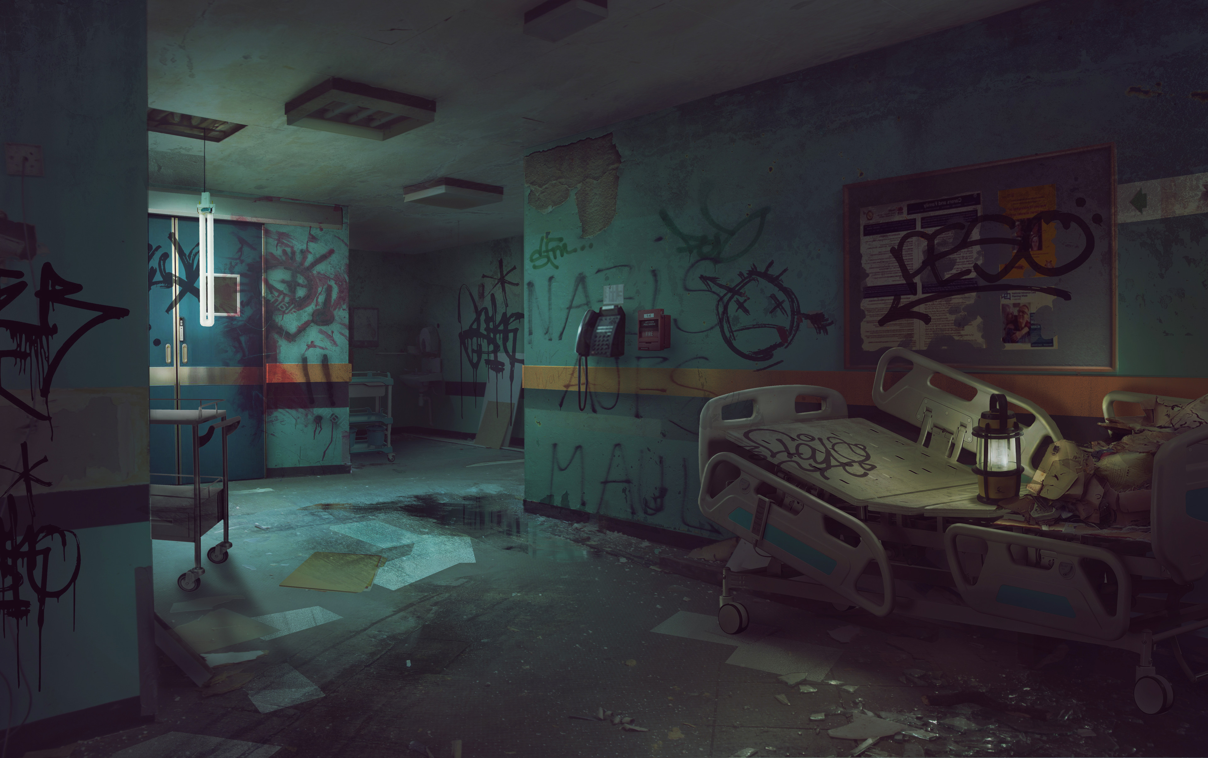 Apocalyptic hospital - more than 1 month after the disaster - Occupied by somebody 