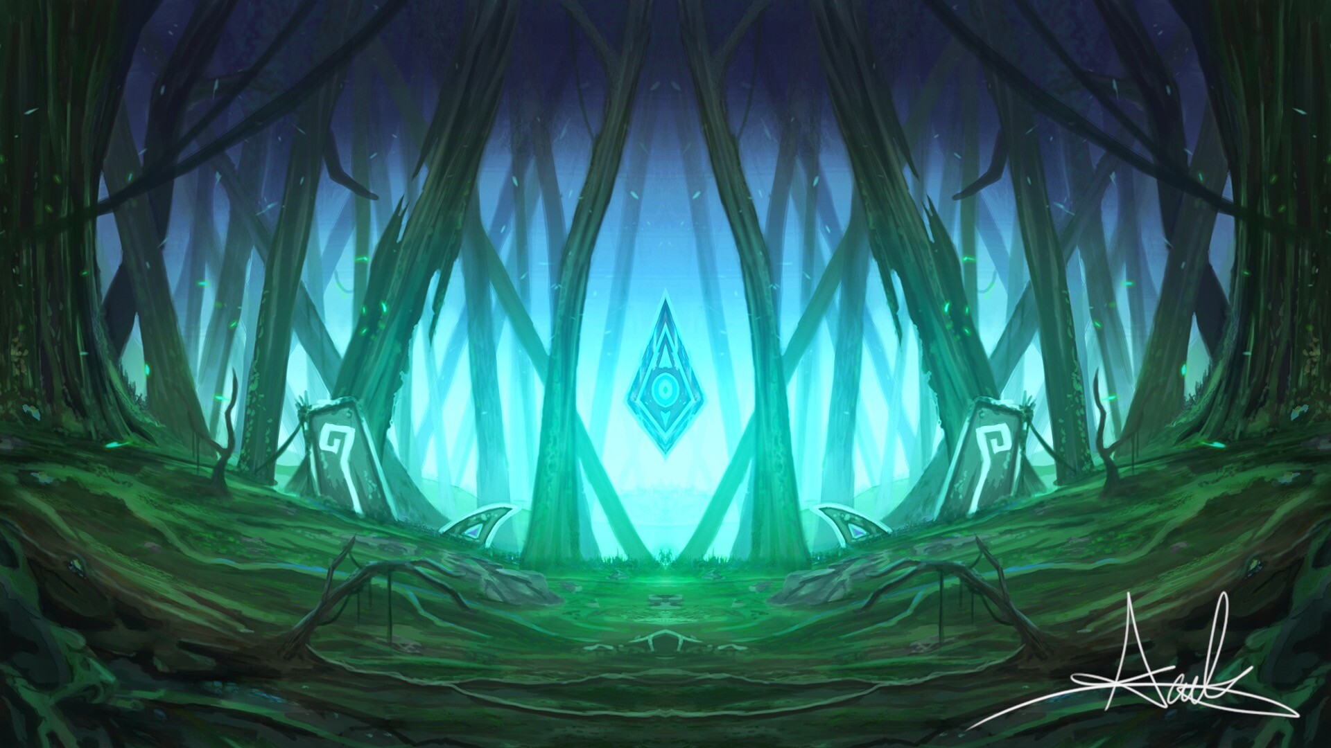 Acidify Art Fantasy Night Forest 2d Environment Concept Art 2020