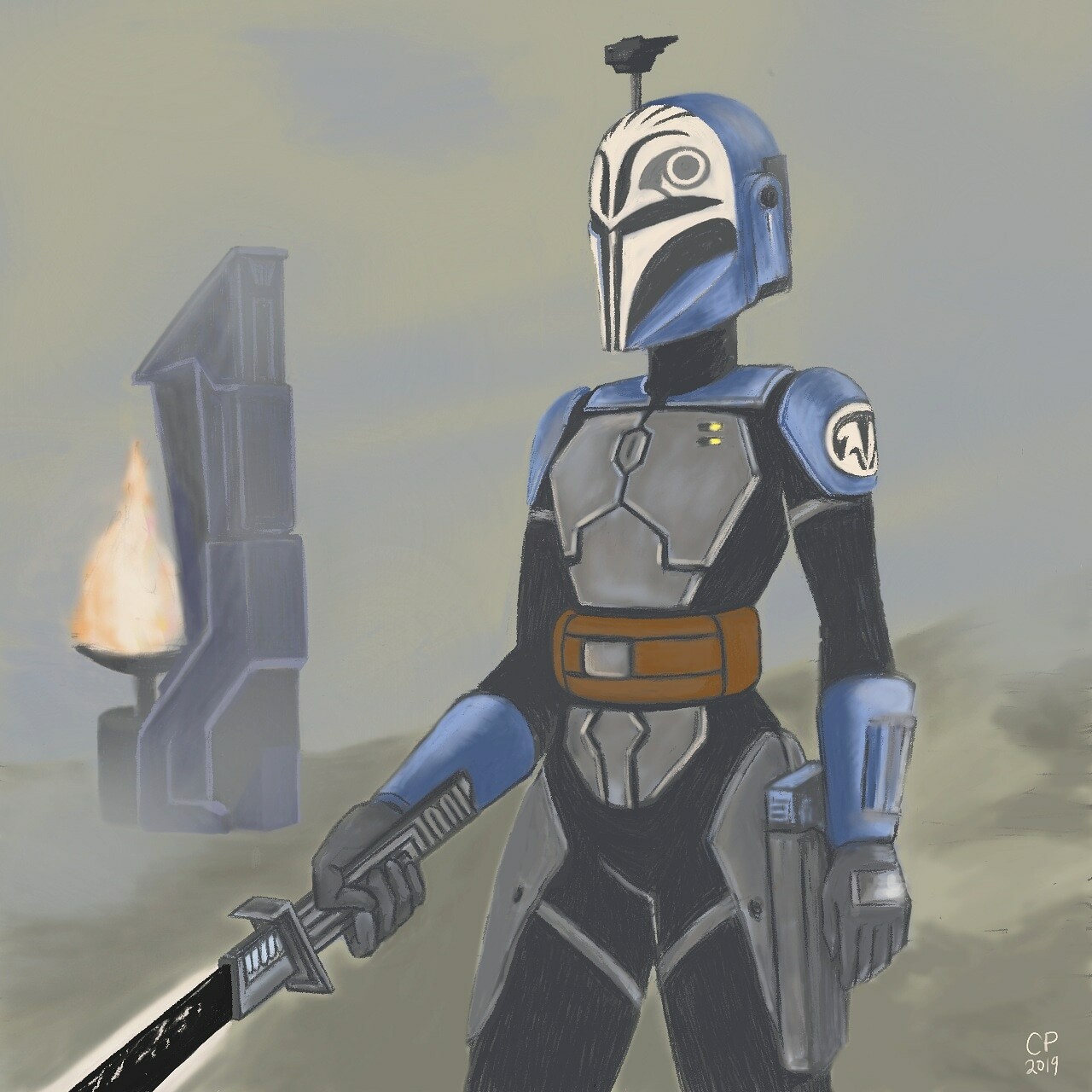 The Flower of Mandalore. A fan art of Bo-Katan Kryse with the darksaber. 