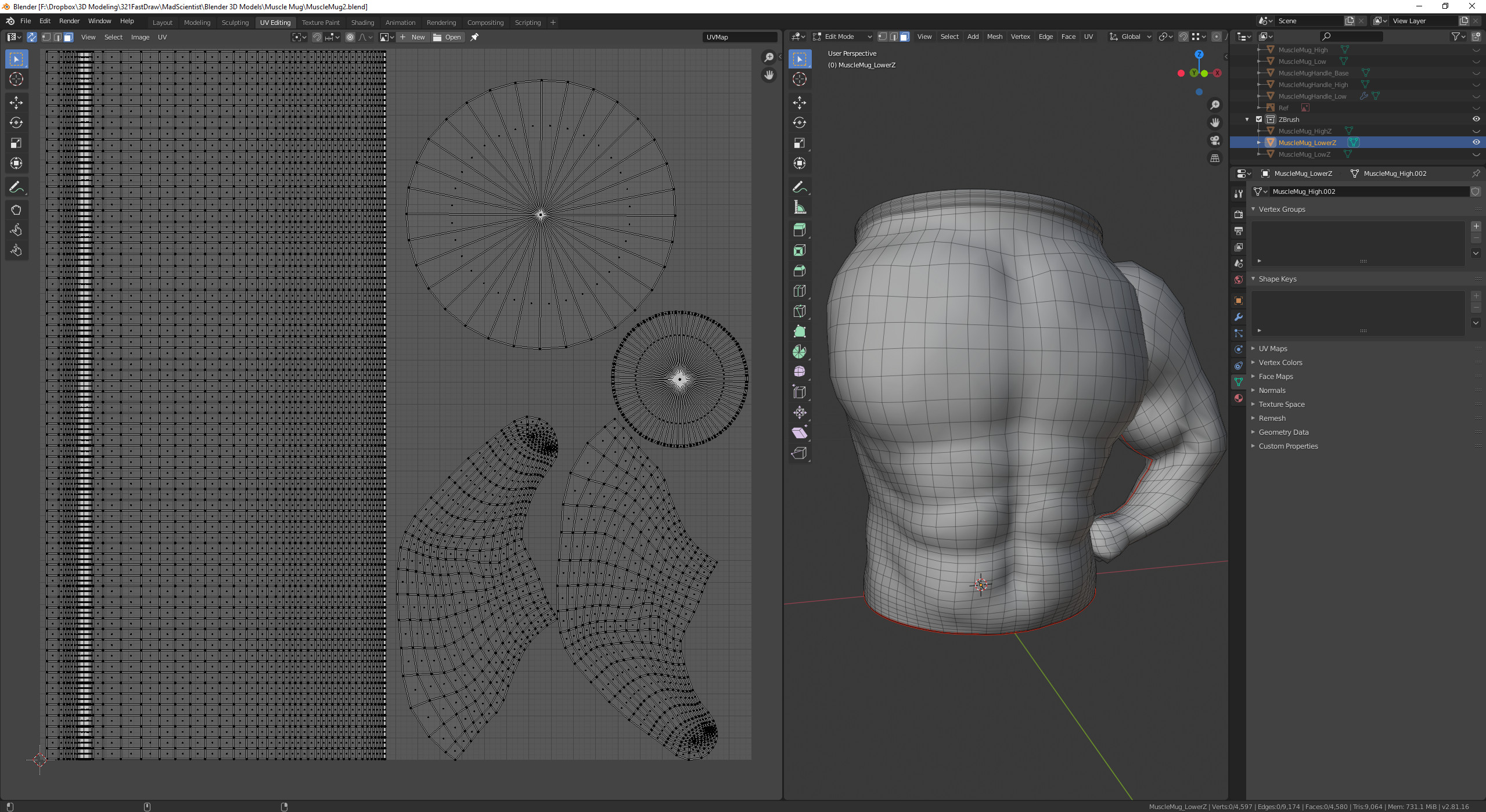 The low-poly model was taken back into Blender to create a UV map.