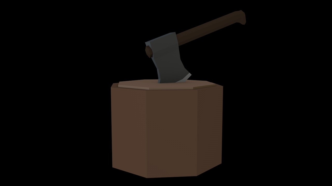 Low Poly Chopping Block and Axe Asset