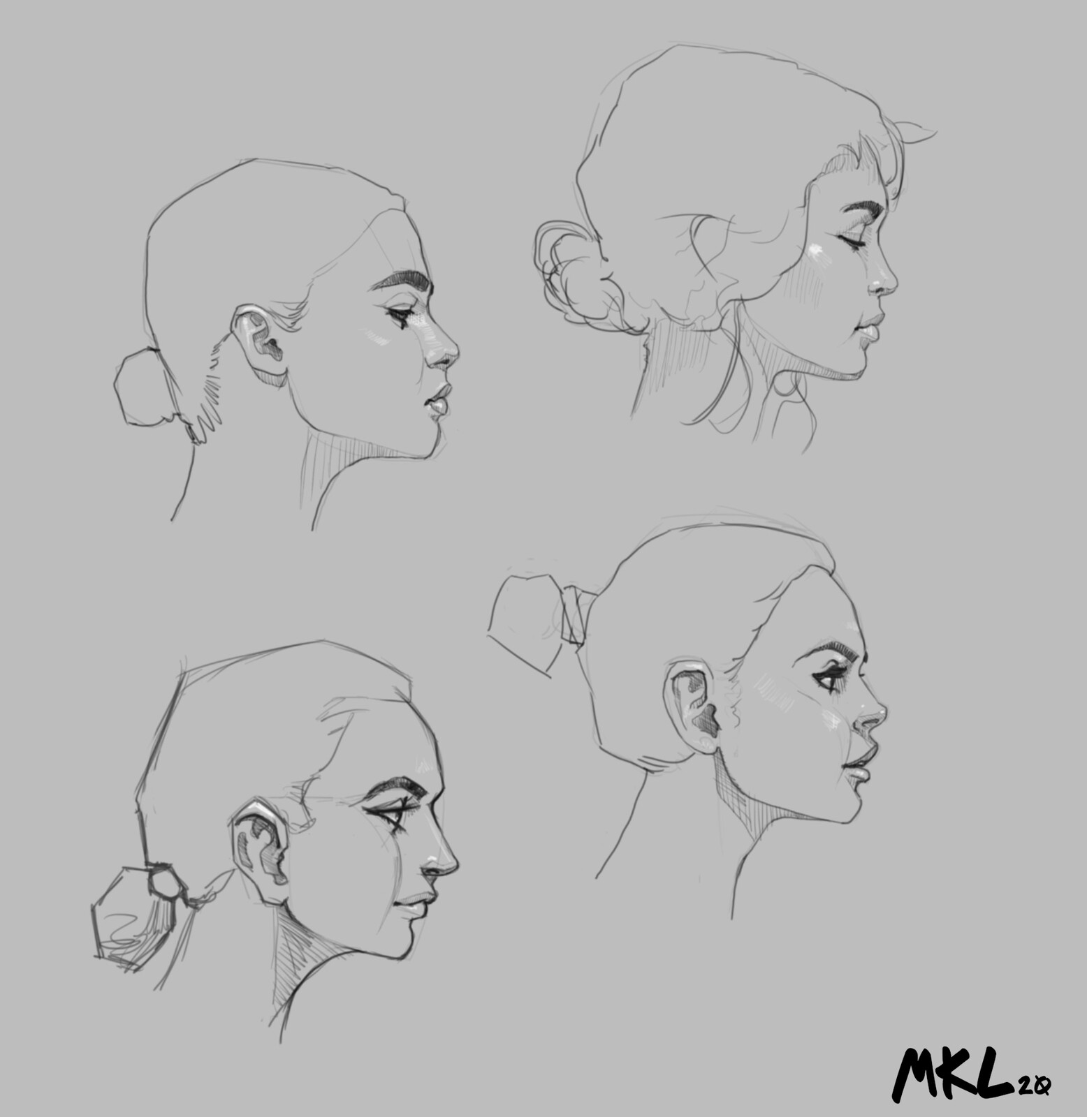 Head studies (side views)