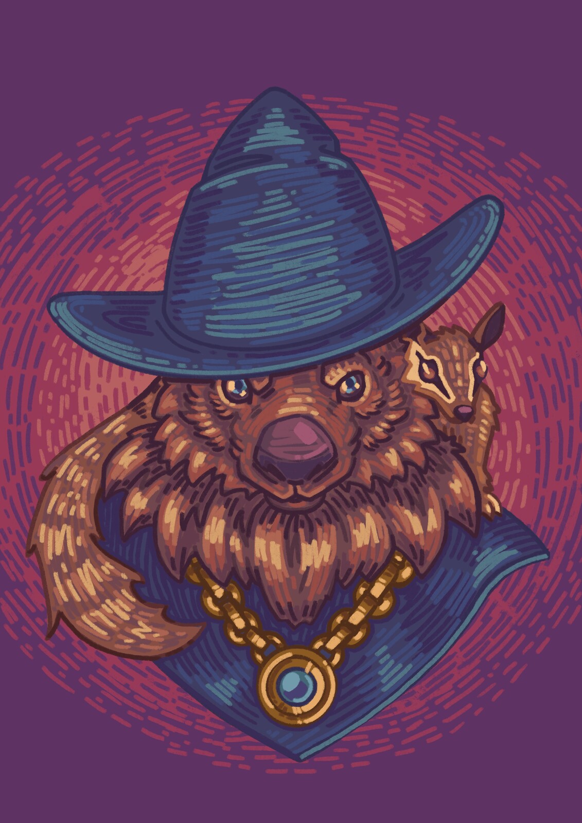 Wombat Wizard portrait, them and their numbat familiar are one of the 5 playable characters on this adventure!