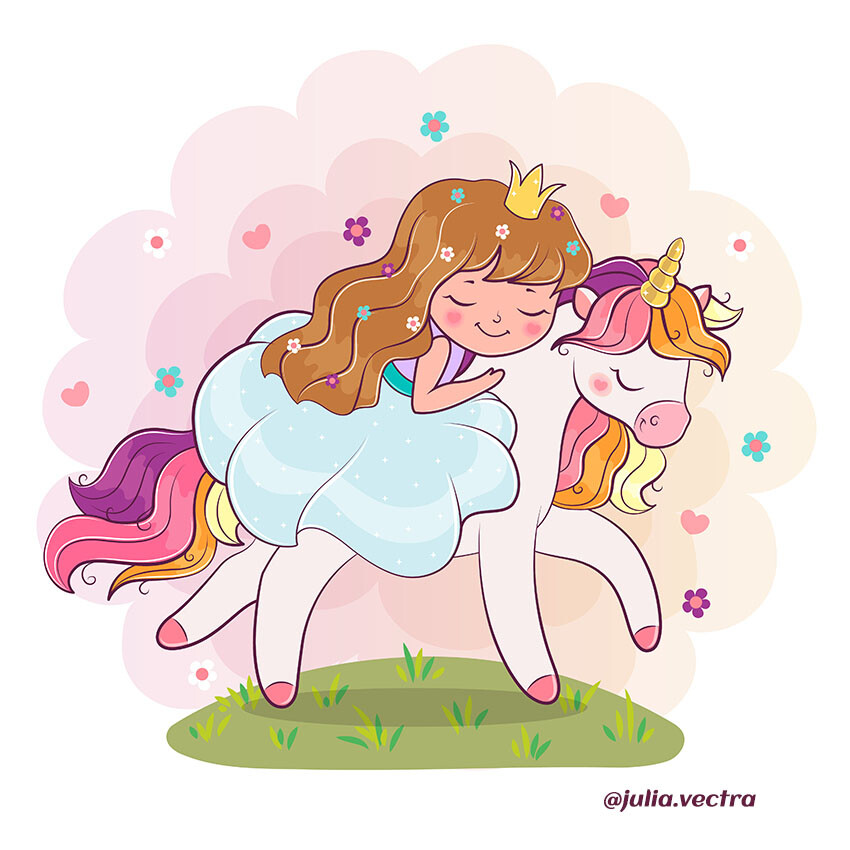 ArtStation Cute princess riding on unicorn