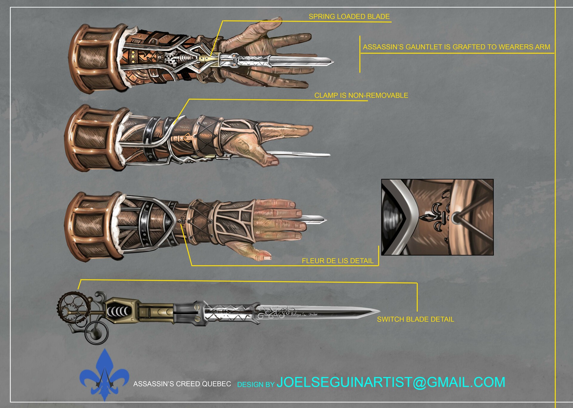 Artstation Assassins Creed Gauntlet Concept Design Fan Art Joel Seguin