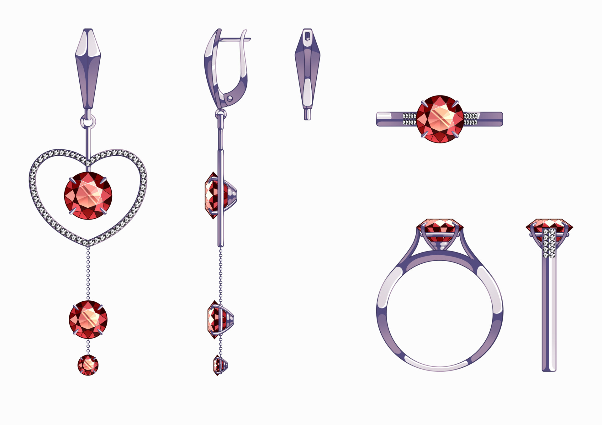 ArtStation Jewellery concept art (earrings and a ring) St. Valentine