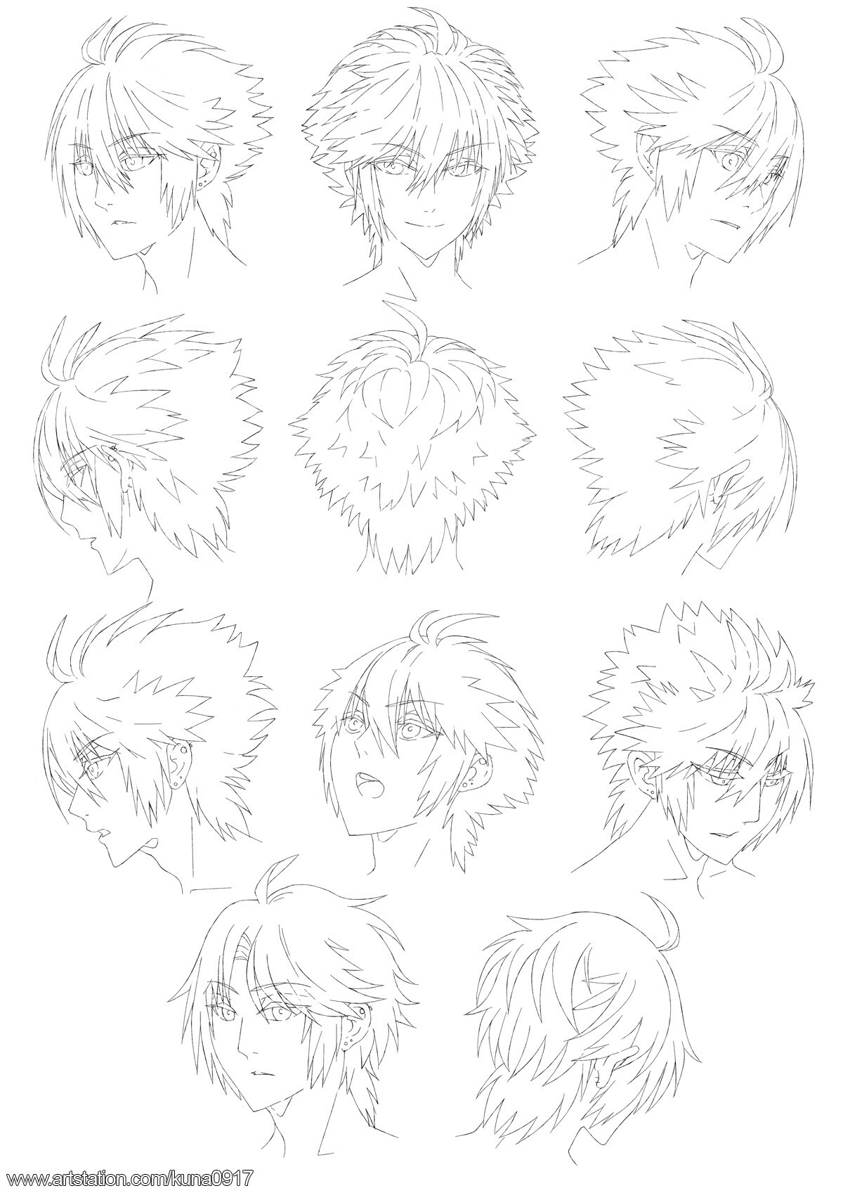 Manga boy/man hair reference sheet I | Drawing ...
