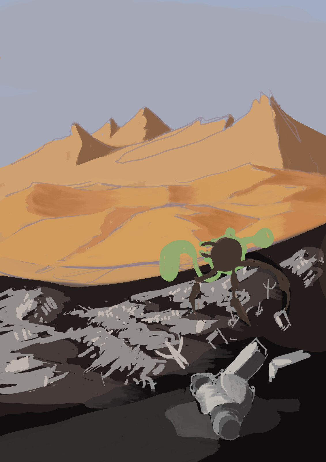 Concept Art for the gardian's  Graveyard, with one of the antagonists, 