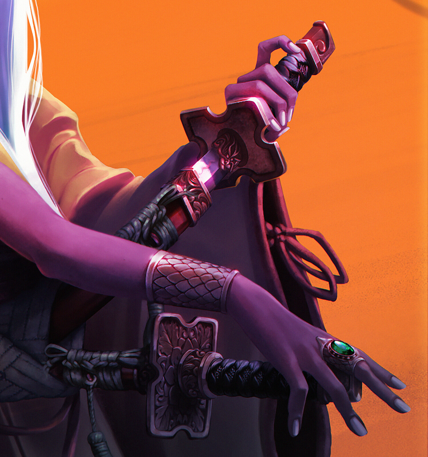 hands swords close up
