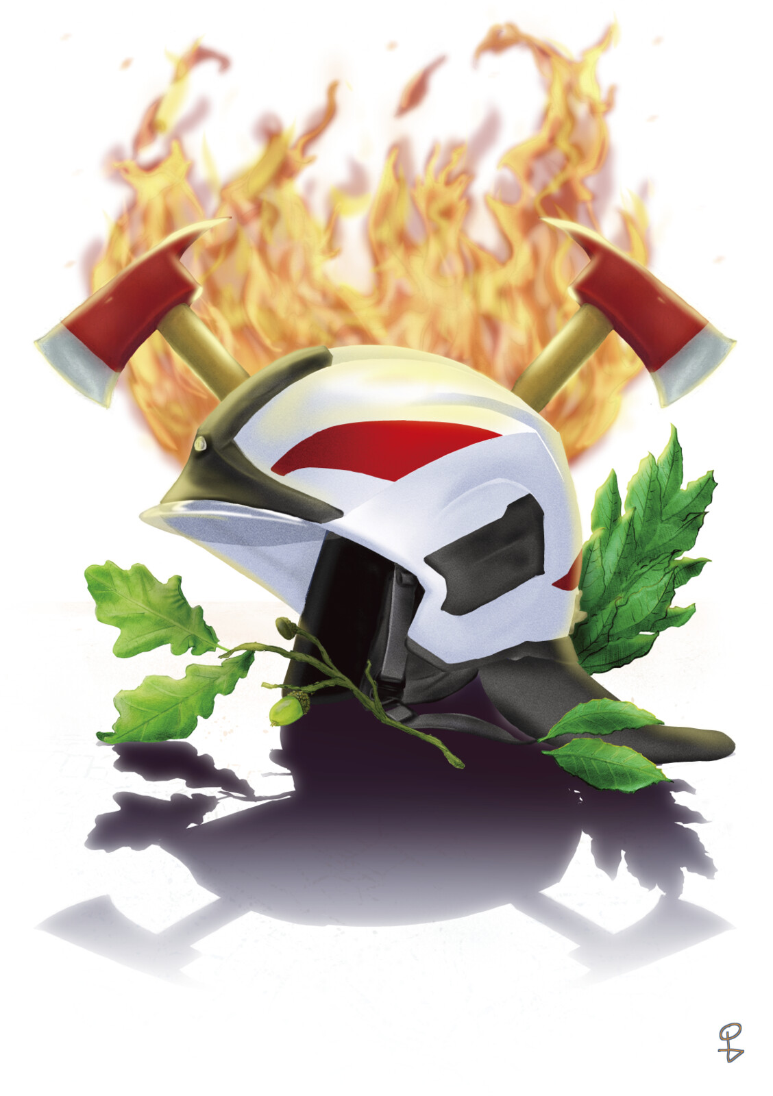 White helmet and flames